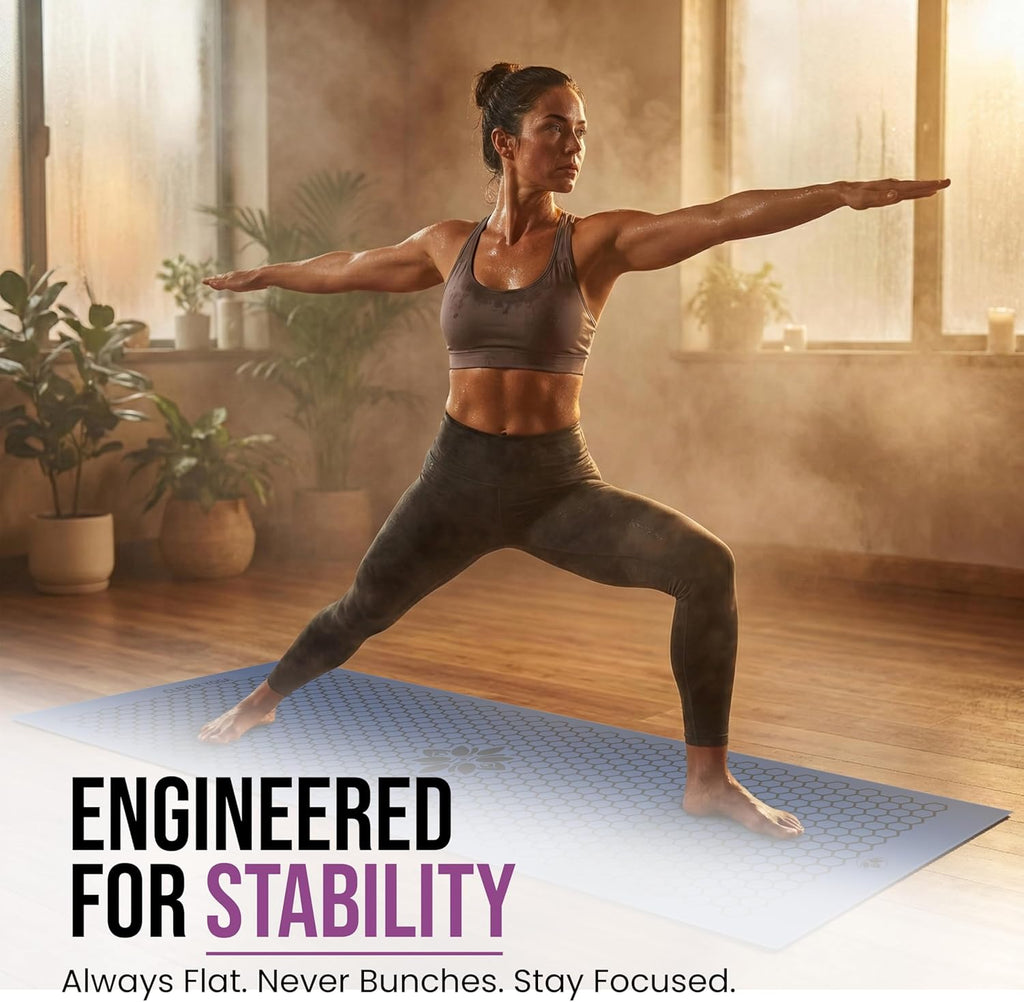 Hot Yoga Mat Towel – Non-Slip Grip for Hot Yoga, Sweat Absorbent, Honeycomb Silicone Grip, Stays Flat – Ideal for Pilates, Travel, Washable & Lightweight - Dark Blue